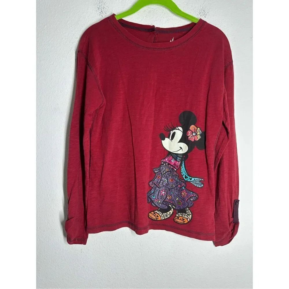 Disney Mickey Mouse Long Sleeve Red Graphic T-Shirt Womens Size XS Back Buttons